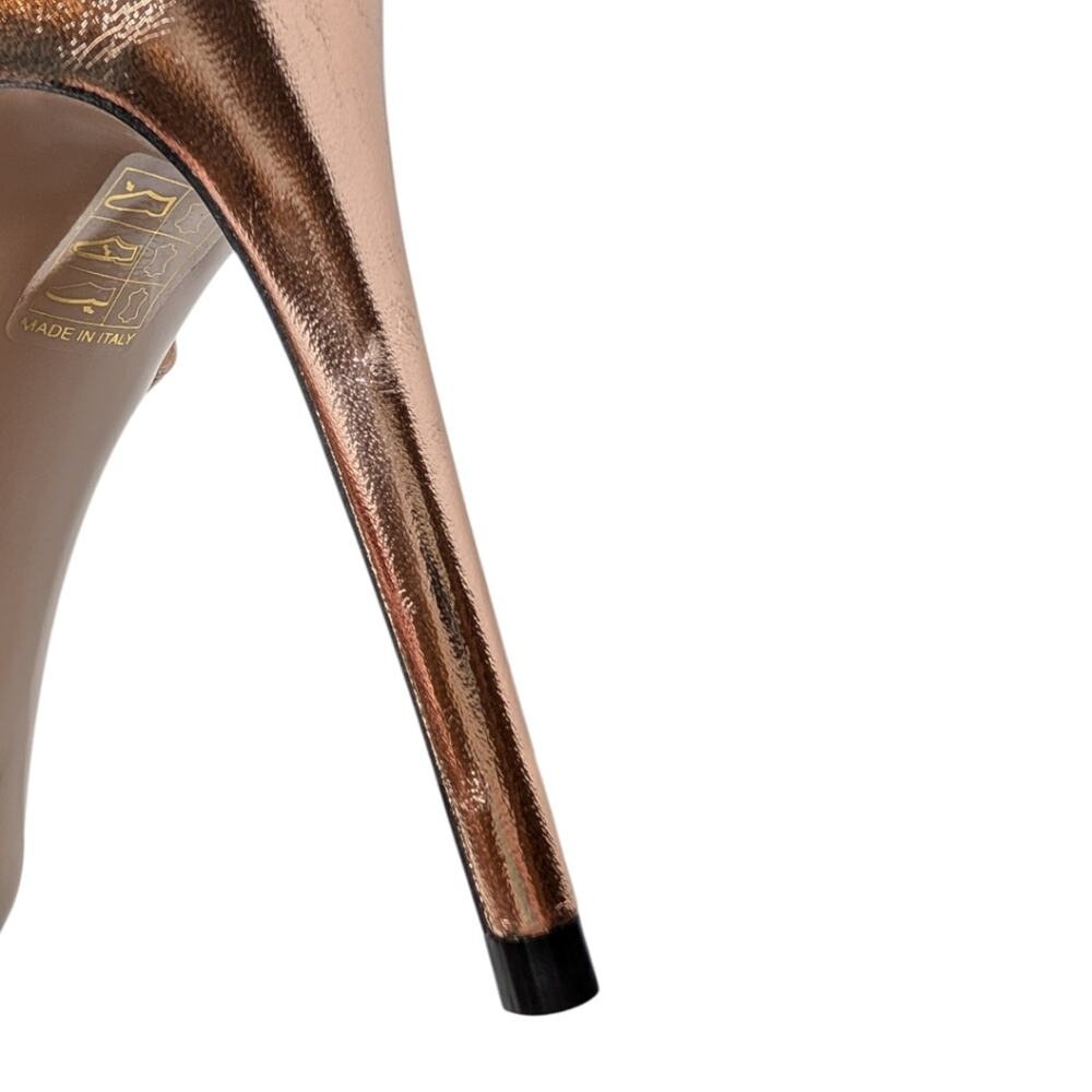 Gucci Sylvie Chain 95mm Metallic Rose Gold Strappy Leather Sandal Heel 42 | 11.5 - Picture 9 of 15